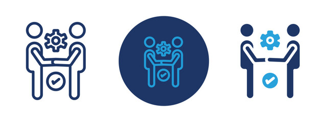 set of colored pixel perfect Onboarding icon 1, 1 silhouette, 1 unexpanded, Employee hand receiving ID card, symbolizing new hire process.