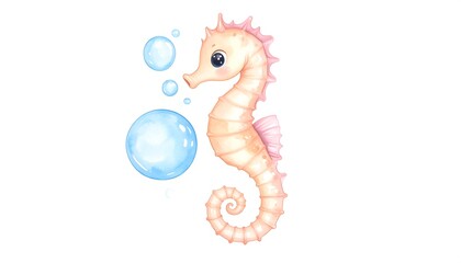 Fototapeta premium Cute seahorse with bubbles (1)