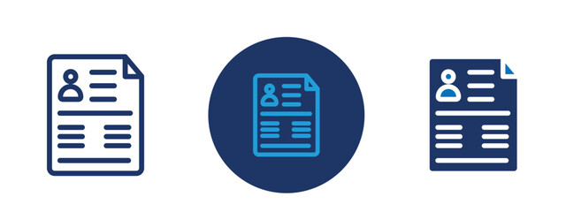 set of colored pixel perfect Resume icon 1, 1 silhouette, 1 unexpanded, Profile resume icon for job applications and hiring.