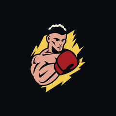 Logo design of a boxer in a dynamic pose, symbolizing strength, determination, and sportsmanship, suitable for fitness, boxing gyms, sports brands, and athletic wear.

