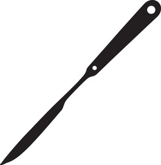 Black and white graphic illustration of a painter's palette knife isolated on white background