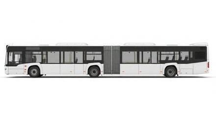 A long, white and dark-grey articulated city bus, shown in side profile against a plain white background.