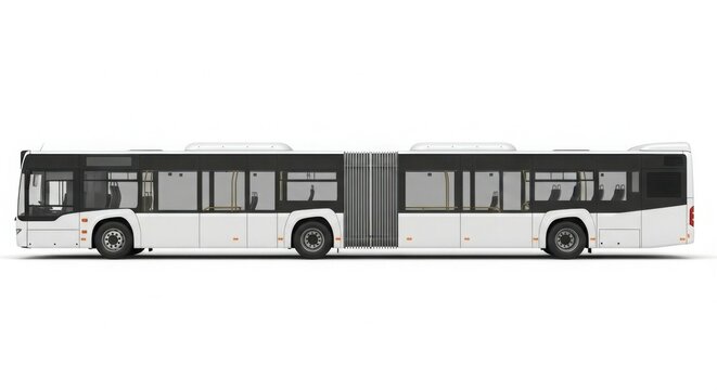 A long, white and dark-grey articulated city bus, shown in side profile against a plain white background.