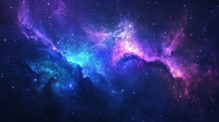 Fototapeta premium Starry night sky with vibrant blue and purple galaxy, glowing aurora lights, and dreamy fantasy atmosphere