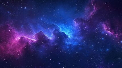 Fototapeta premium Starry night sky with vibrant blue and purple galaxy, glowing aurora lights, and dreamy fantasy atmosphere
