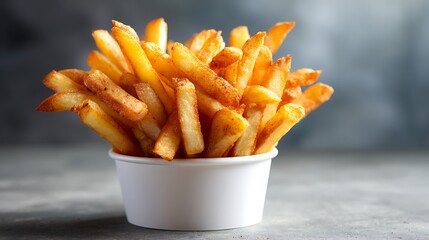 Crispy French Fries in a White Paper Cup