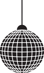 Simple black and white vector illustration of a classic disco ball party decoration