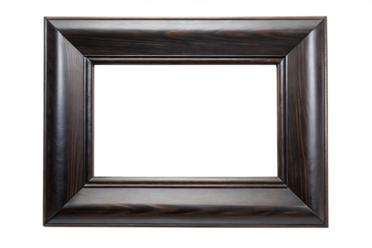 Dark Brown Wooden Picture Frame Centered Against a Transparent Background Studio Lighting Rectangular Frame Thick Border Classic Style isolated on a transparent background - Powered by Adobe
