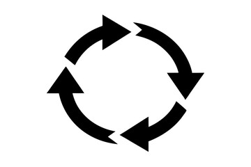 Black Circular Icon Four Curved Arrows Rotating four arrows