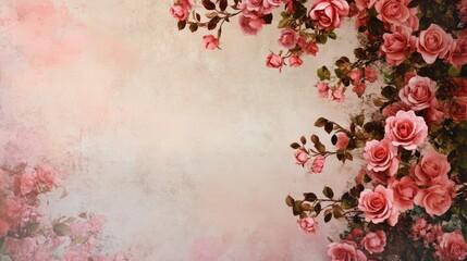Row of floral tapestry panels with romantic rose pattern on soft textured background