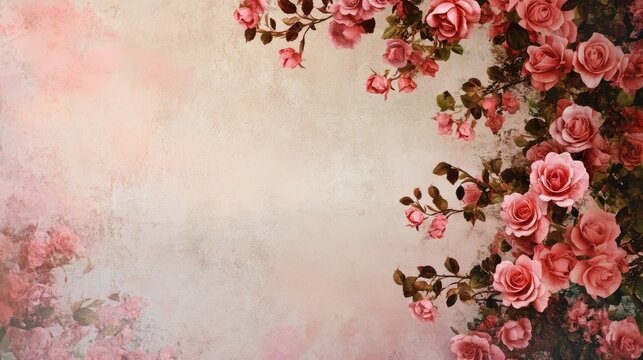 Fototapeta Row of floral tapestry panels with romantic rose pattern on soft textured background