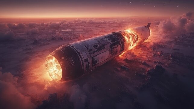 Exploded rocket crashes amidst clouds