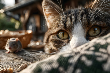 Hunter's Gaze: Cat Stalking Mouse