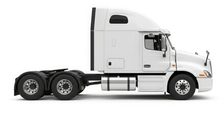 A white semi-truck, a tractor-trailer, is displayed in a side view against a plain white background.