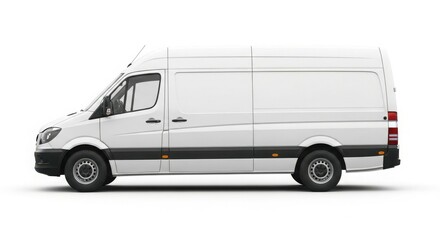 A white delivery van is shown in a side view against a white background, highlighting its design and functionality.