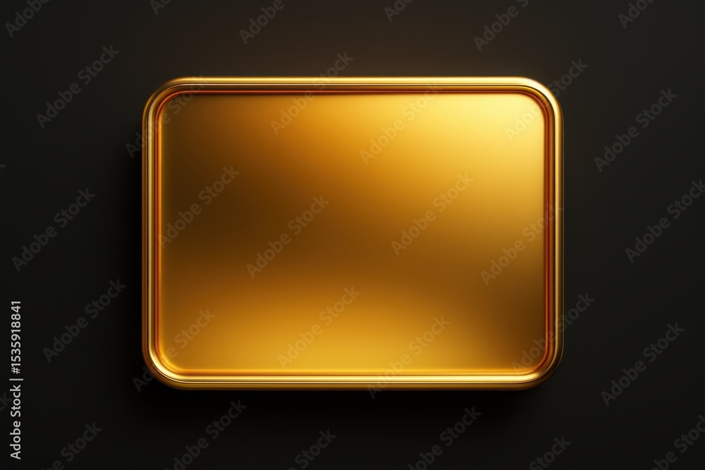 Poster liquid gold abstract button with glossy metallic finish and smooth rounded edges floating on white