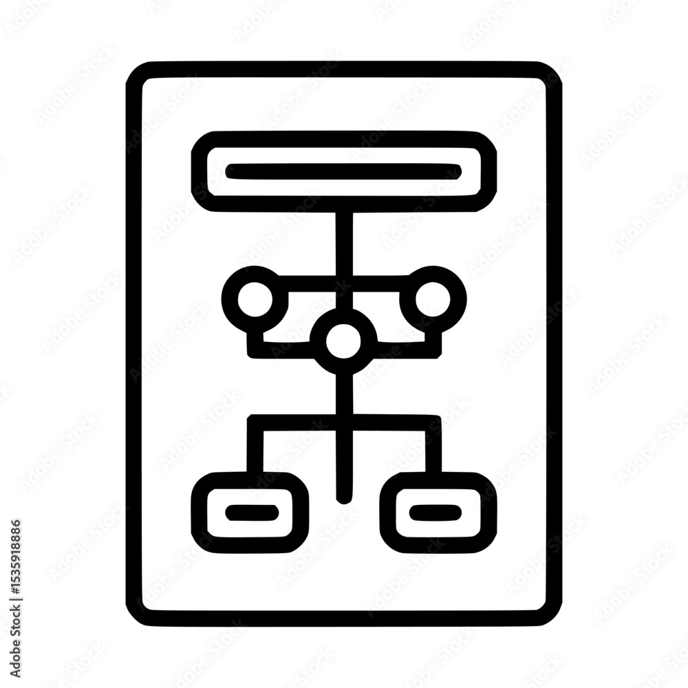 Poster a black and white diagram illustrating a hierarchical structure with interconnected elements.