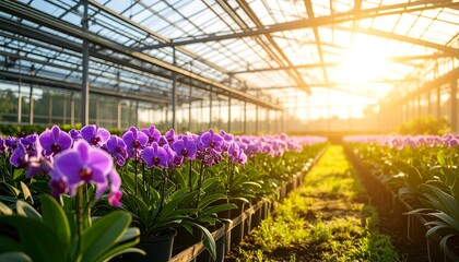 Greenhouse filled with purple orchids (2)