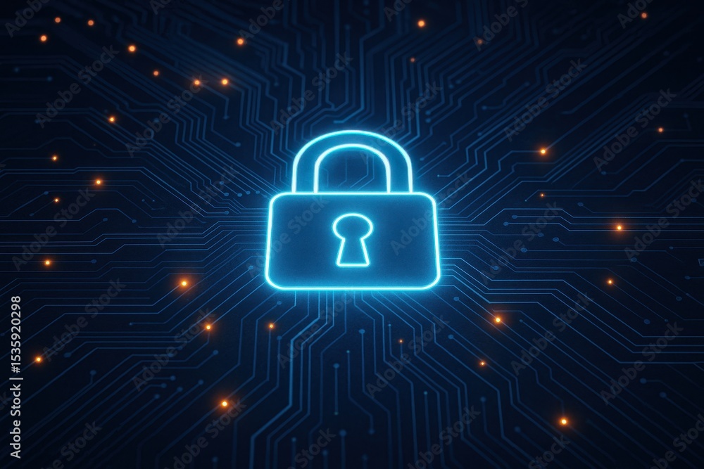 Aufkleber digital cybersecurity concept with glowing padlock on circuit board representing data protection