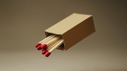 Open matchbox filled with wooden matches, against a blurred brown background