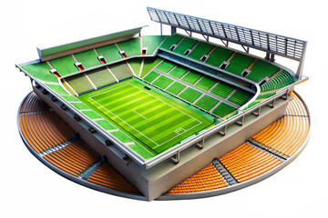 Detailed Miniature Stadium Model Green Field Orange and Green Seats A I G E N E R A T E D - P N G isolated on a transparent background