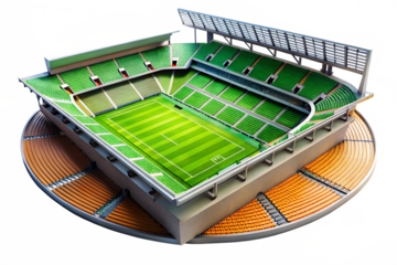 Detailed Miniature Stadium Model Green Field Orange and Green Seats A I G E N E R A T E D - P N G isolated on a transparent background