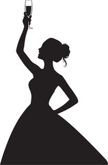 Fototapeta premium Elegant woman silhouetted raising champagne glass celebrating an occasion in black and white