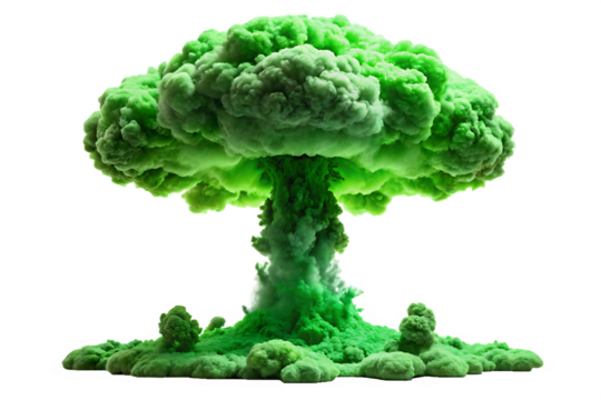 Dramatic Green Mushroom Cloud Explosion Isolated on Pure Black Background A I G E N E R A T E D - P N G isolated on a transparent background