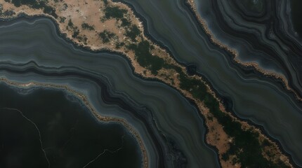 Charcoal and smoke-gray marble with hints of metallic bronze and deep moss green veins