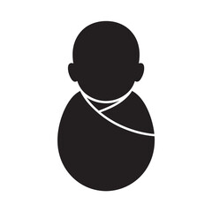 Simple black and white silhouette of a newborn baby swaddled in a blanket