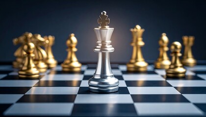 Silver king chess piece amidst gold pieces