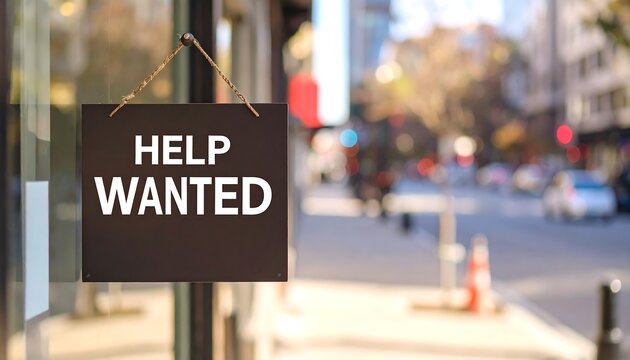 Help wanted sign on a storefront