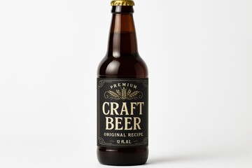 Craft beer bottle with elegant label design isolated on clean white background for product photography and branding