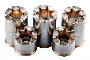 Five Bullet Holes Straight On Metal Tearing Star Shaped Holes Closeup View Metallic Texture A I G E N E R A T E D - P N G isolated on a transparent background