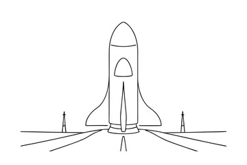 Continuous-line drawing rocket launch space exploration