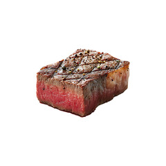Juicy grilled beef steak sliced into thick tender pieces, showing medium-rare doneness, Isolated for Food Packaging, isolated on transparent background, png