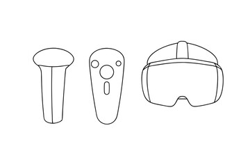 Virtual reality headset and controllers continuous-line drawing