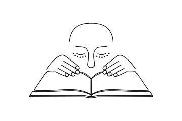 Person reading book continuous line art minimalist design