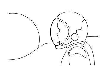 Astronaut on the moon continuous line art minimalist space illustration