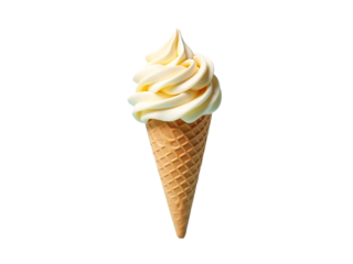 Vanilla ice cream cone on solid white background, soft lighting, 90 degree frontal view,food,ice cream,dessert