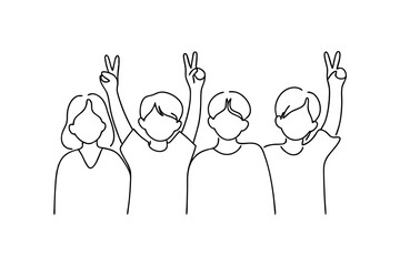 Happy friends group continuous-line drawing illustration