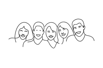 Happy friends group continuous line art illustration