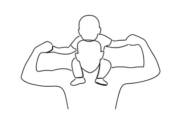 Strong dad giving child a piggyback ride continuous-line drawing
