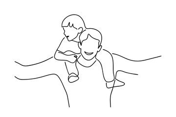 Happy father and son continuous-line drawing illustration