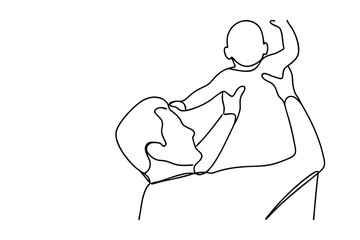 Continuous-line drawing parent lifting baby joyful moment