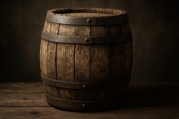 Obraz premium Vintage wooden barrel with authentic aging and craftsmanship showcasing traditional storage methods and artisanal manufacturing techniques