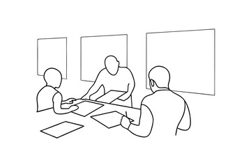 Business team meeting continuous-line drawing simple minimalist design