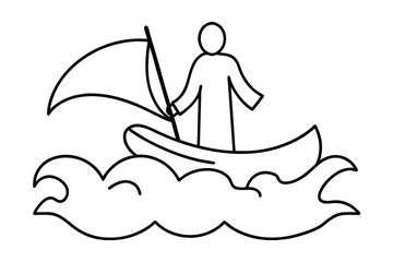 Person sailing small boat continuous-line drawing simple minimalist design
