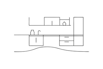 Minimalist continuous-line kitchen design drawing modern home decor