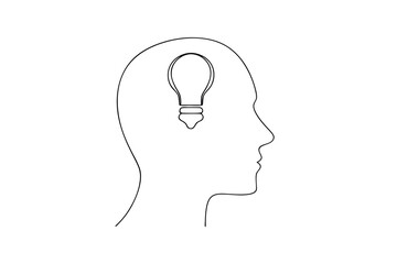 Continuous-line drawing head lightbulb idea concept